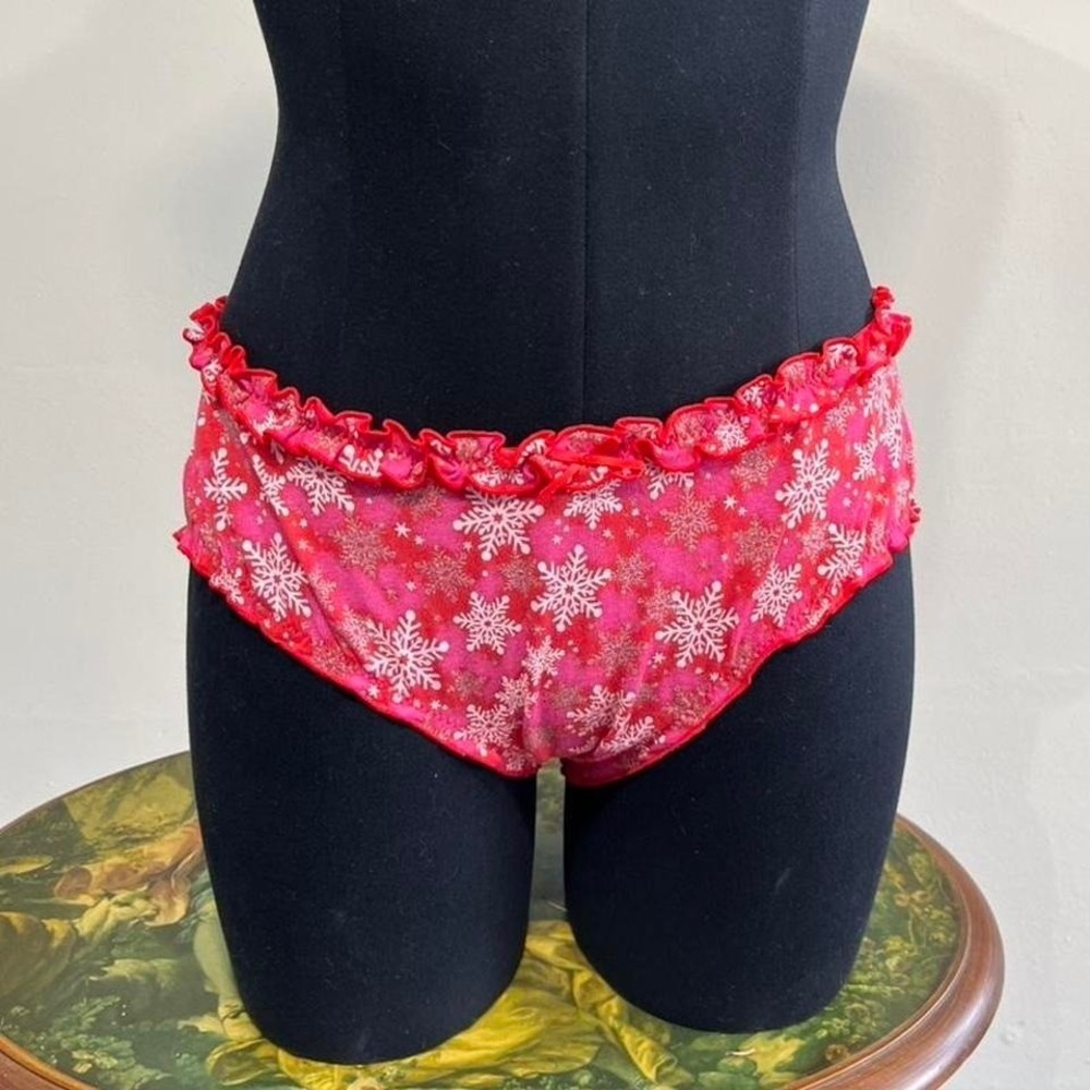 Vintage Victoria's Secret Pout Snowflake Ruffle panties Bloomers Size L Red Y2K